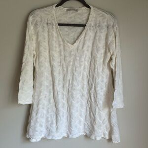 Cut Loose Women's Ivory Textured Asymmetrical Hem Tunic Top 3/4 Sleeves Size M